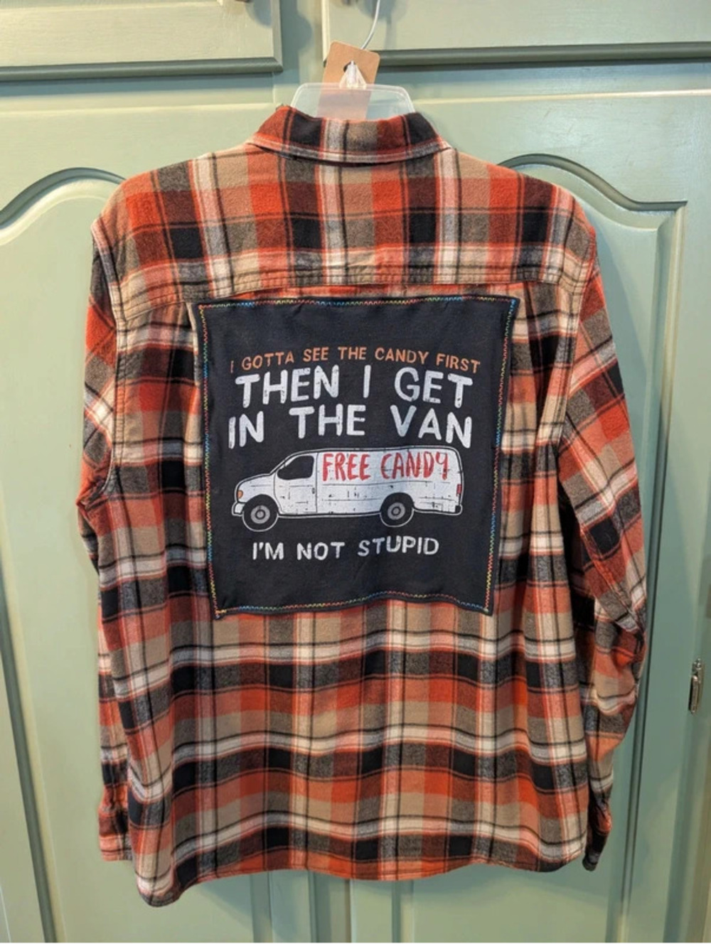 Halloween Candy Van Flannel Upcycled One of a Kind